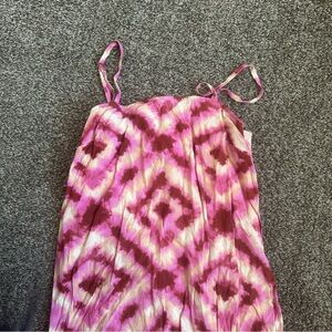 pink and tan tie dye diamond pattern flowy maxi dress